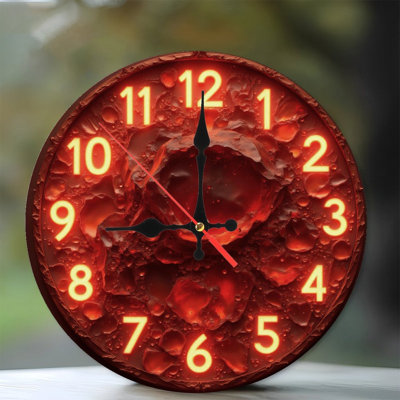 Glowing Numbers On Molten Red Clock Face