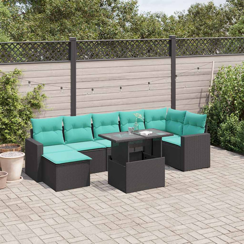 8 Piece Patio Sofa Set With Cushions Poly Rattan, Light Blue, Black