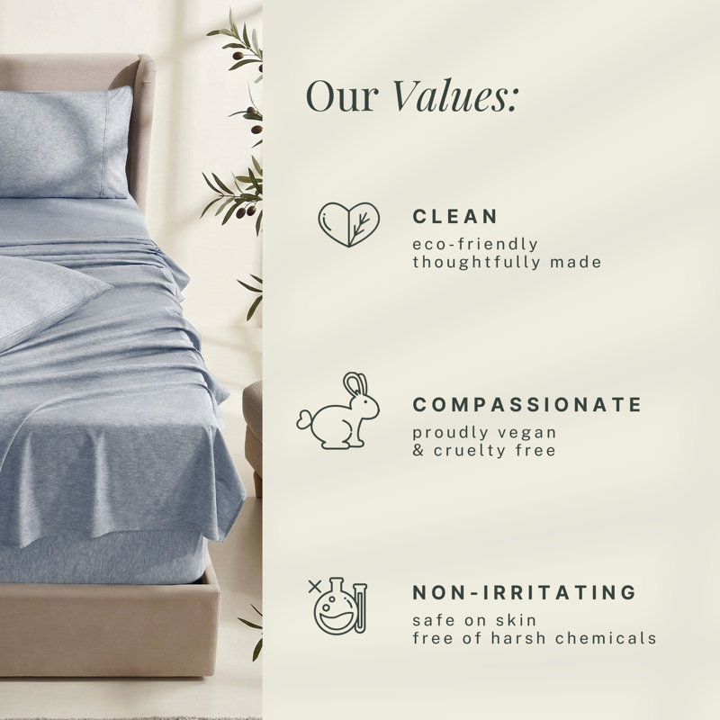 Hearth & Harbor Extra Deep Pocket 6 Piece Sheets Sets, Full Fitted Sheet, Chambray Blue Heaven