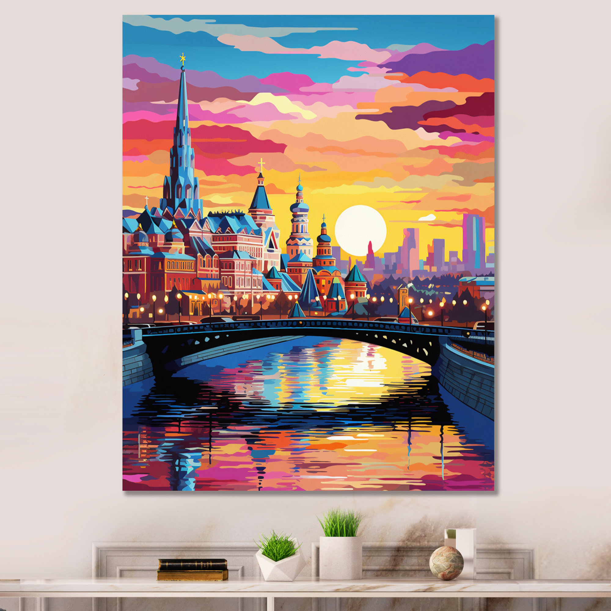 Moscow Design Ebern Designs Colorful City Moscow Popart III - Moscow Wall Art Living ...