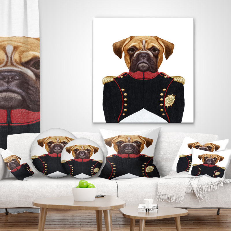 Boxer en uniforme militaire - Coussin décoratif à imprimé animal