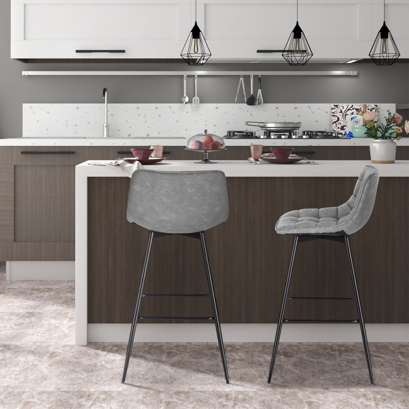Upholstered Counter Stool with Metal Frame, Grey, 1