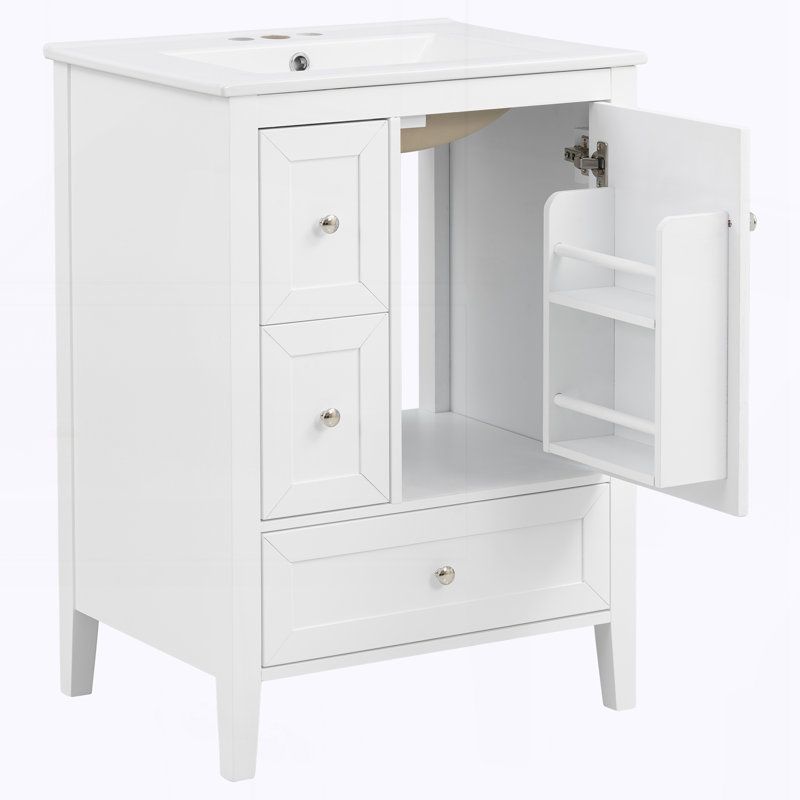 Meuble-lavabo moderne 24 po avec lavabo en céramique, White
