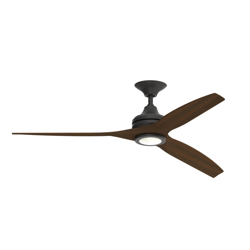 Spitfire 60 inch Indoor/Outdoor Ceiling Fan with LED Light Kit - Black with Whiskey Wooed Blades, Whiskey Wood, Black