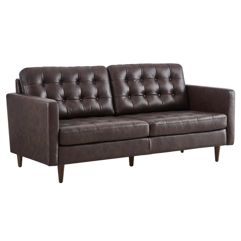 Exalt Tufted Vegan Leather Sofa, Similicuir brun