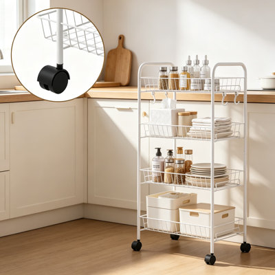 Chariot utilitaire roulant en métal à plusieurs niveaux avec roulettes, paniers métalliques amovibles pour la cuisine, la salle de bain, le bureau, le salon, organisateur de rangement mobile et léger