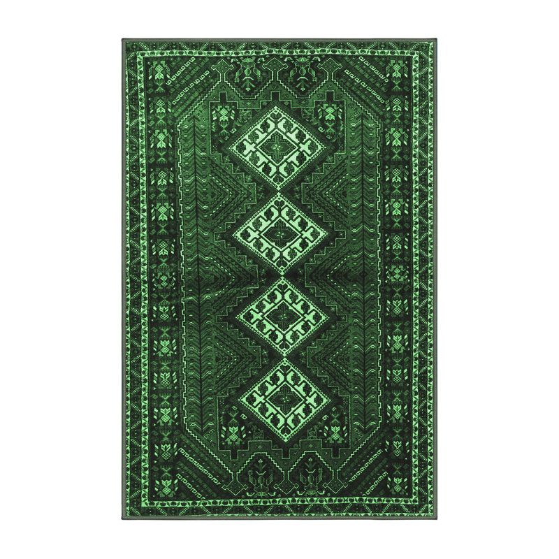 Tapis traditionnel vert émeraude 642, Rectangle 2 pi x 3 pi