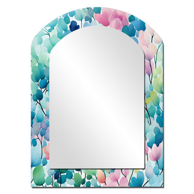 Prange Watercolor Eccentricity Pink And Blue - Abstract Asymmetrical Decorative Wall Mirror, Modern Arch Mirror, Printed Metal Art