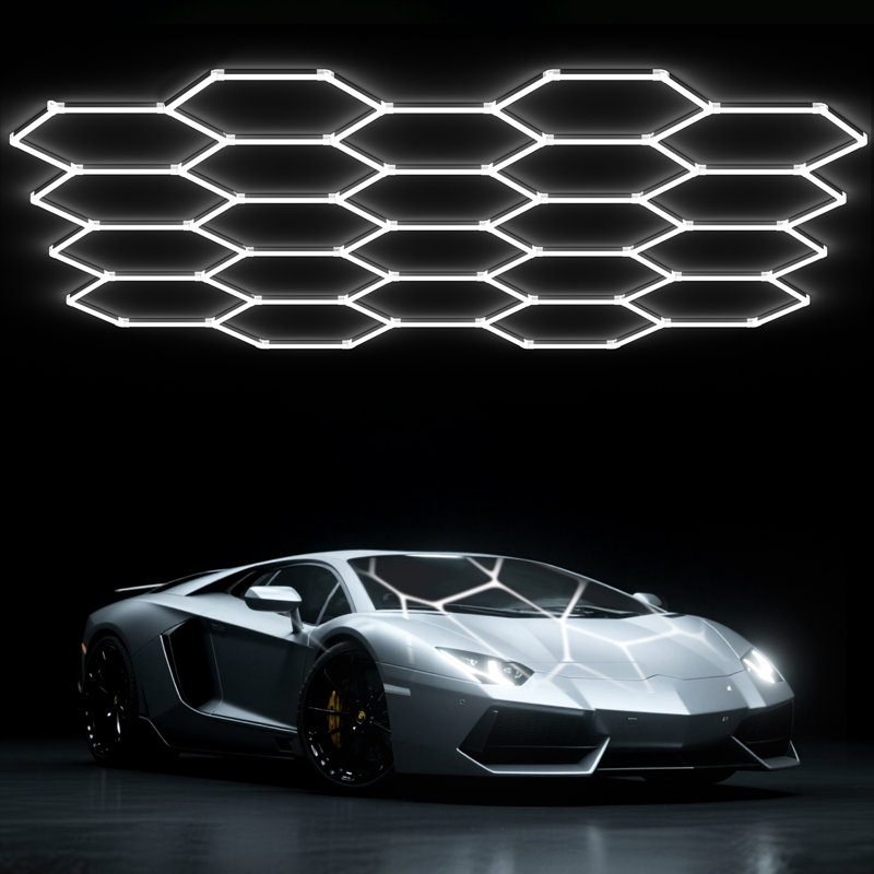 Plafonnier hexagonal moderne à DEL avec 22 grilles, conception en nid d'abeille pour garage, studio, salle de sport ou salle de jeux