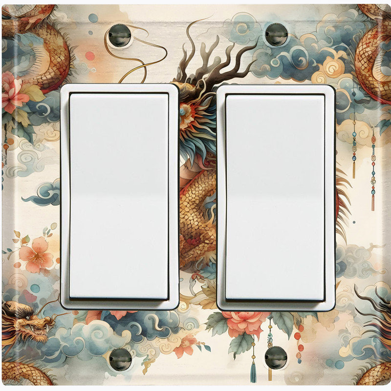 Couvercle de plaque d'interrupteur en métal; Fauteuil à bascule GFI - Dragon floral, # 6 Double GFI / Rocker
