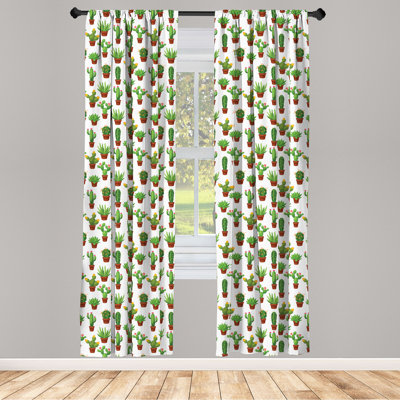 Ambesonne Cactus Curtains, Abstract Floral Pattern With Vases And Pots Botany Spring Season Cartoon, Window Treatments 2 Panel Set For Living Room Bed -  East Urban Home, 9AA50ACBDC6345A5AB1F25A61775F5A3