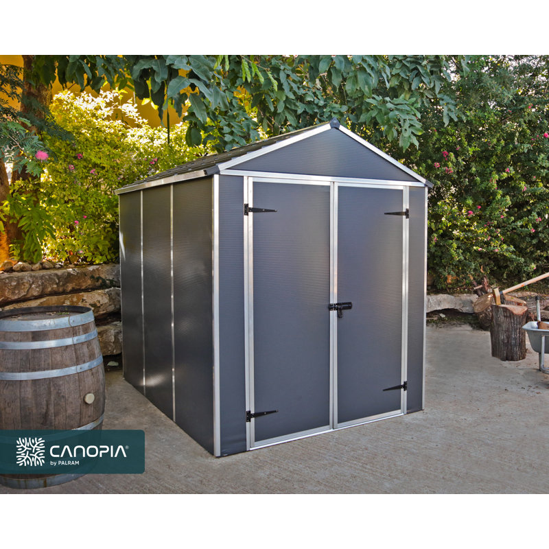 Palram - Canopia Rubicon 6 ft. W x 7.5 ft. D Weather-Resistant Polycarbonate Outdoor Storage Shed for Garden, Backyard & Tools