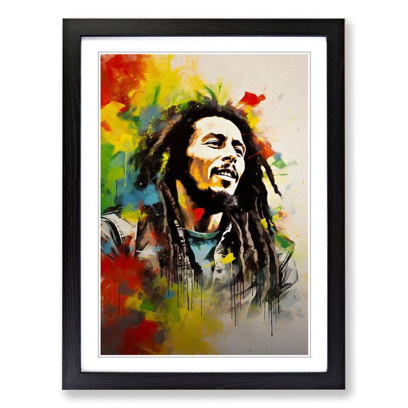 XYZ-FRM-V1223-2161 Bob Marley Dadaism - Single Picture Frame Print on Wood, 46cm H x 34cm W x 2cm D, Black Framed