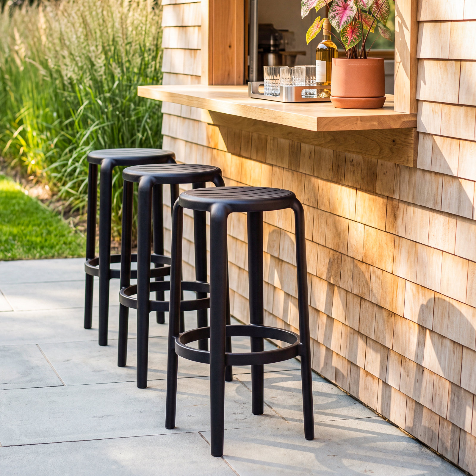 Awan Backless Outdoor Bar Stool, 25.75", Black