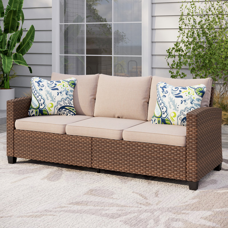 Argyri Stylish Wicker Outdoor Patio Sofa & All-Weather Rattan, Beige