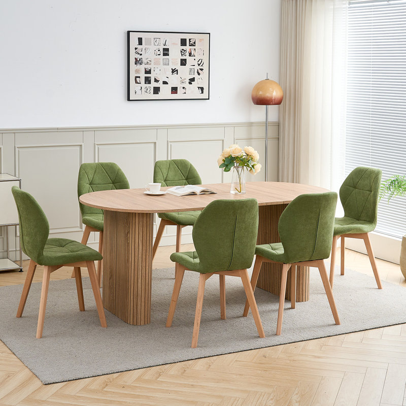 Modern Fabric Dining Chairs with Wooden Legs, Diamond Quilted Padded Side Chairs, Dark green, 6, Dark green