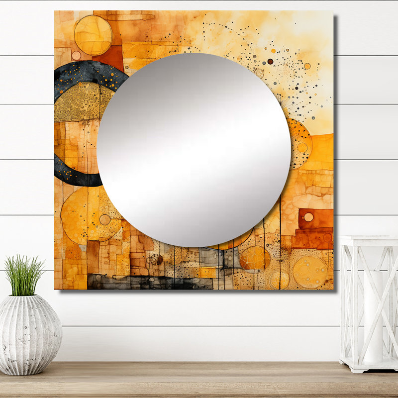 Escape To Serenity Vintage Gold Watercolor - Modern Geometric Large Square Mirror For Wall Art Decor, 36" x 36"