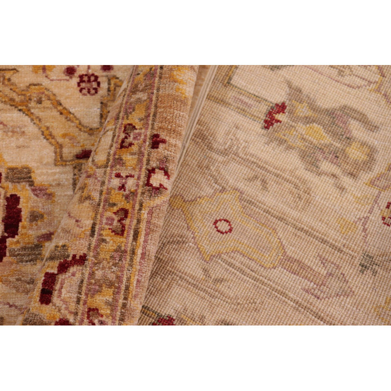 Laine beige foncé noué à la main de style oriental Junko 4 pi 11 po x 7 pi 1 po