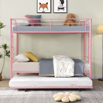 Lit superposé en métal rose avec lit gigogne - Lit moderne et fonctionnel, lit superposé, solide pour la durabilité, fonctionnement silencieux et stable, capacité de charge à bruit élevé, escalier sécuritaire, agencement simple