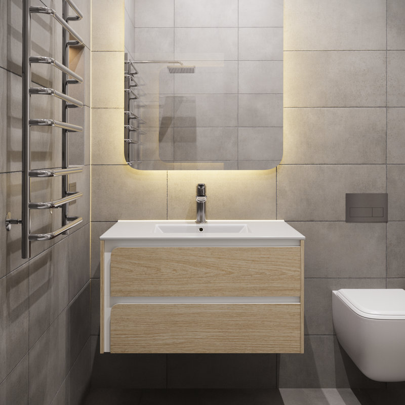 Meuble-lavabo en bois naturel 36 po Elyra, Brun naturel, 36"