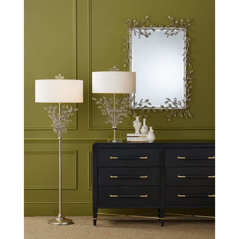 Forget-Me-Not Rectangle Beveled Mirror, Silver