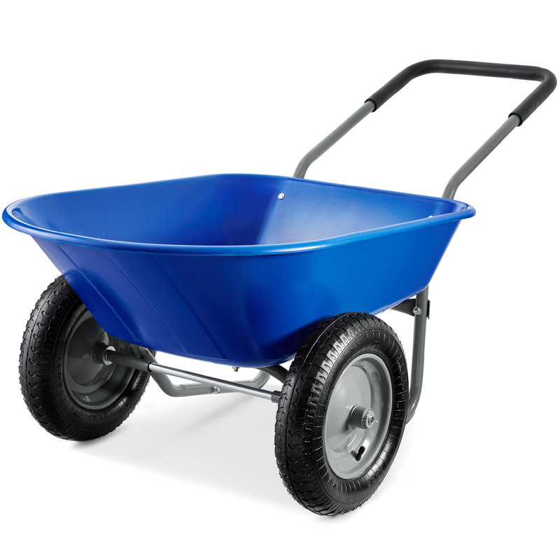 Best Choice Products Dual-Wheel Home Wheelbarrow Yard Garden Cart For Lawn, Construction, Blue