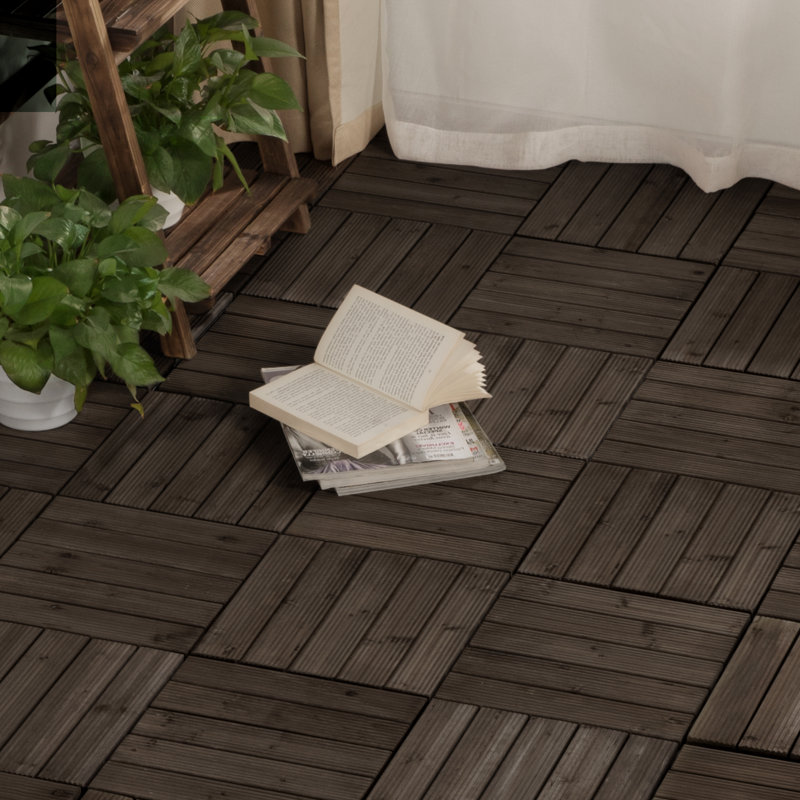 12" x 12" Solid Wood Interlocking Deck Tile, Black