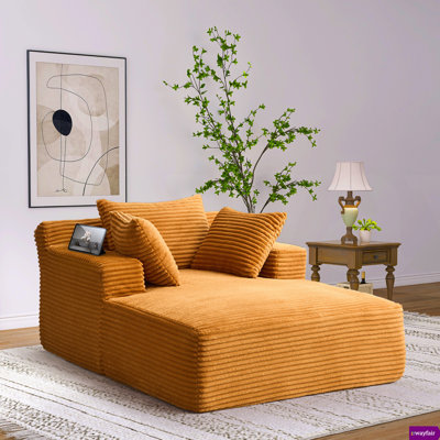 Alhertine Chaise Lounge Chair Indoor With Pillows, 48.62 "W Oversized Sleeper Chair, Could Plush Corduroy Comfy Sofa For Bedroom, Living Room, Office