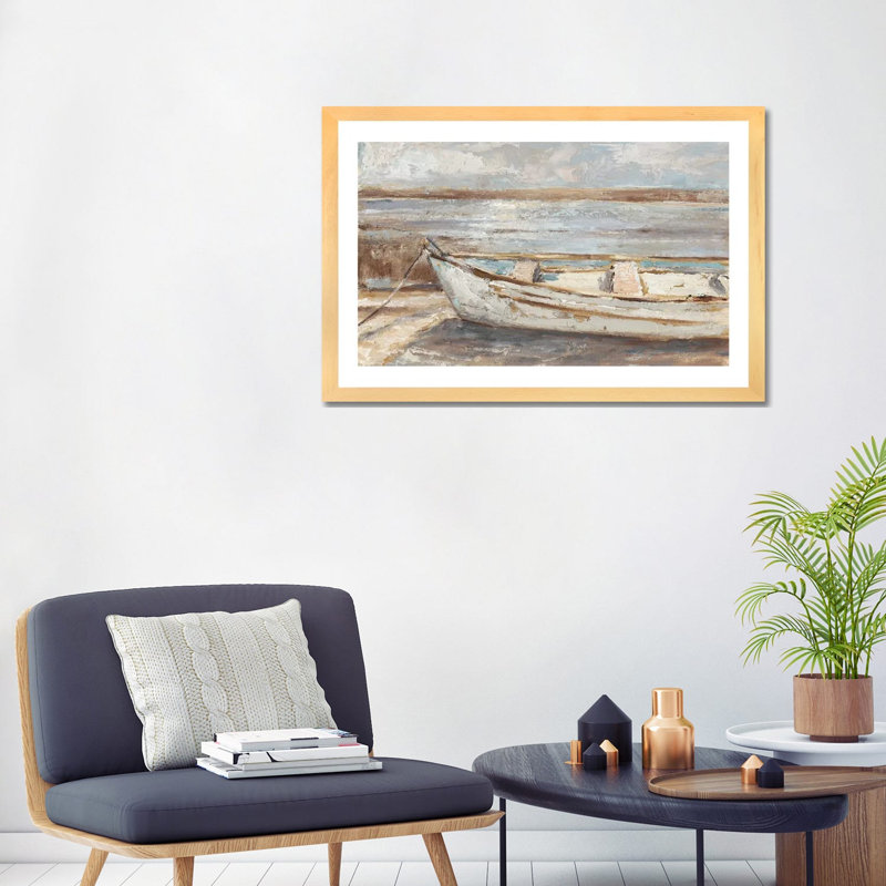 «Weathered Row bateau II» par Ethan Harper - reproduction d'art, H 24 po x l 32 po x P 1 po, Papier encadré de bois naturel