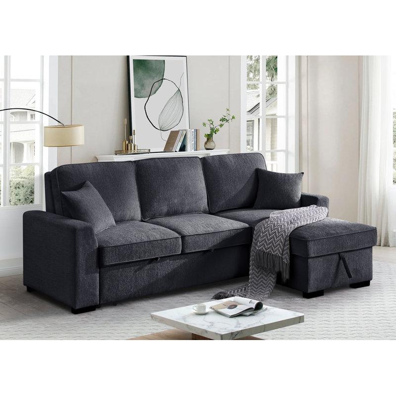 90.5 inch Modern L-Shape Multifunctional Storage Corner Sofa Bed, Gray Chenille, Without Bookshelf