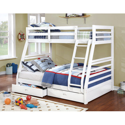 Twin Over Full Solid Wood Bunk Bed with Storage, White