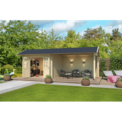Lasita New York 22.5 x 10 Ft. Apex Roof Summerhouse With An Undercover Canopy (34mm)