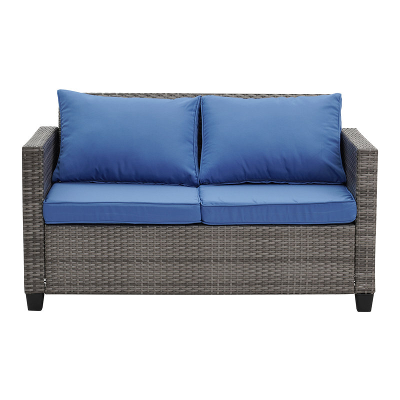 Causeuse d'extérieur en osier GDY, Coussin bleu marine