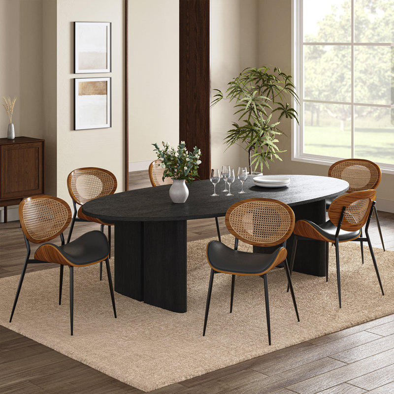 Ema Modern Faux Leather Dining Chair Set, Black, 6