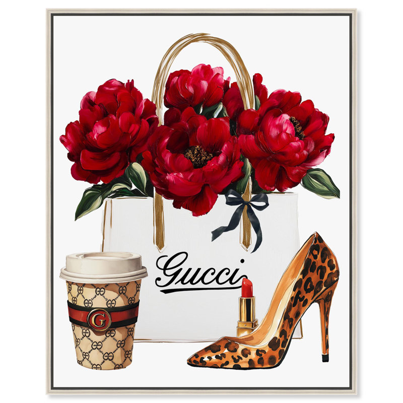 Art mural sur toile Leopard Heel Red Bloom, Cadre argenté, H 21 po x l 17 po x P 2 po