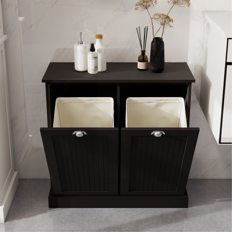 Two-Compartment Tilt-Out Laundry Sorter Cabinet, Black