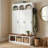Arched Hall Tree 49.2W x 15.7D x 74.4H with Bench and Storage Cabinets Entryway Coat Rack with Hooks-857710274
