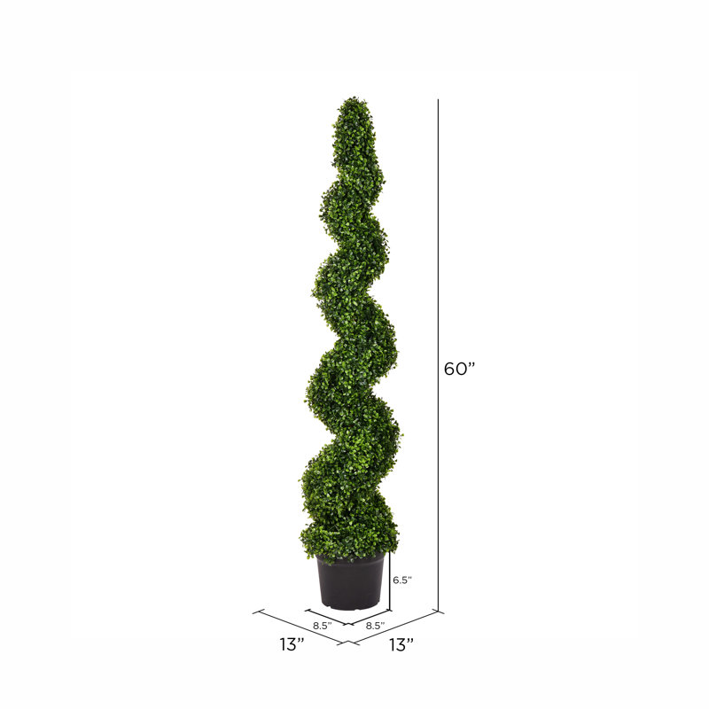 Artificial Potted Green Boxwood Spiral Tree, 60" H x 13" W x 13"D