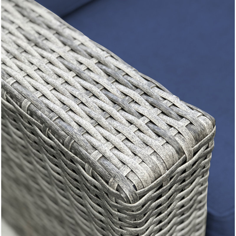 Tonioni Resort Grade Fully Assembled 8 Piece Sunbrella Sectional Seating Group, Gray Frame/Sunbrella Navy Blue Cushion