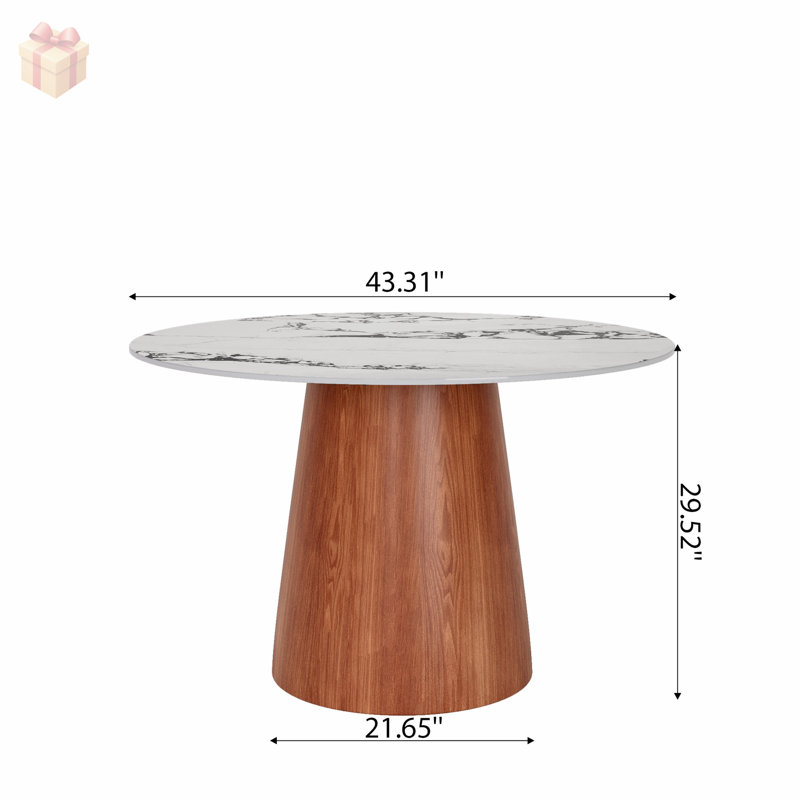 Petite table de salle à manger ronde sur pied en bois massif pour 2 à 4 personnes, durable et élégante avec plateau en pierre frittée