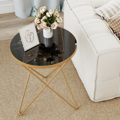 Modern Faux Marble Top Round End Table For Living Room, Bedroom, or Office