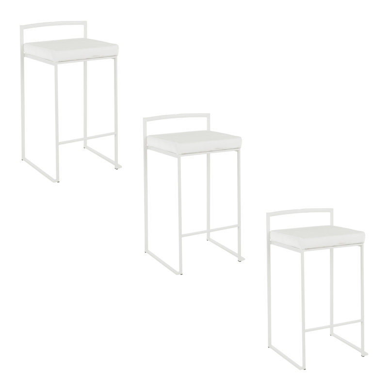 Ernestine Upholstered Stackable Bar & Counter Stool (Set of 3), Counter Stool (27" Seat Height), White Velvet/White