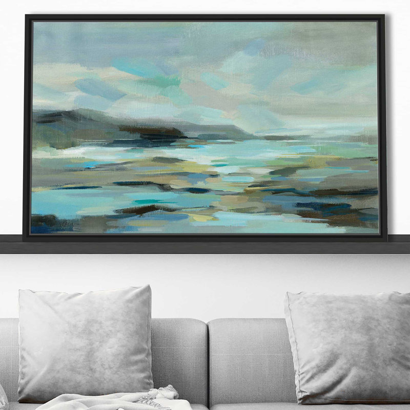Lagon bleu - peinture, Cadre flottant noir, H 39,5 po x l 63,5 po x P 2 po