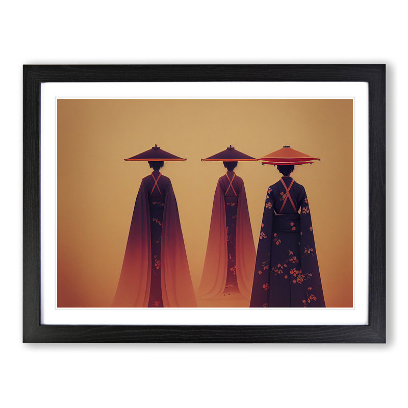 Three Geisha by Tommy Kavinsky - Single Picture Frame Print, 46cm H x 64cm W x 2cm D, Black Framed