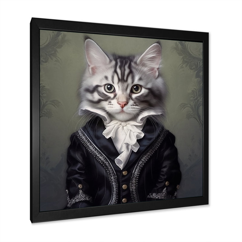 Chat, impression sur toile, Elegant Whiskers, H 16 po x l 16 po x P 1 po, Cadre simple noir