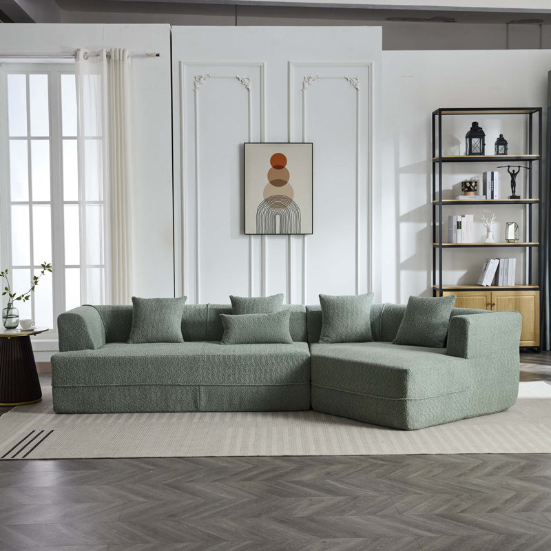 Ensemble de 2 repose-pieds modulaires à dossier bas et à dossier bas, H 37,6 po x l 126,77 po x P 43,31 po, Bouclé vert foncé