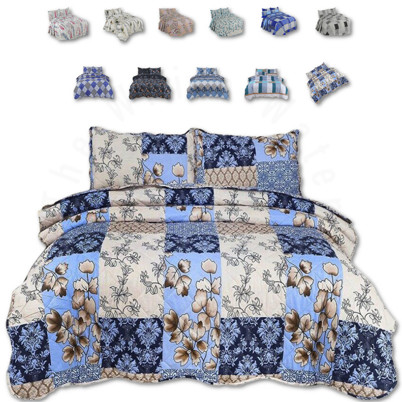 Cotton Blend Floral Bedspread with Pillowcases, King