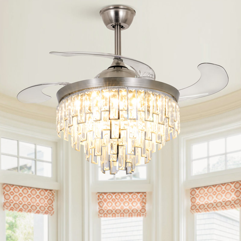 42" Janita 4 - Blade LED Chandelier Ceiling Fan with Remote Control and Light Kit Included