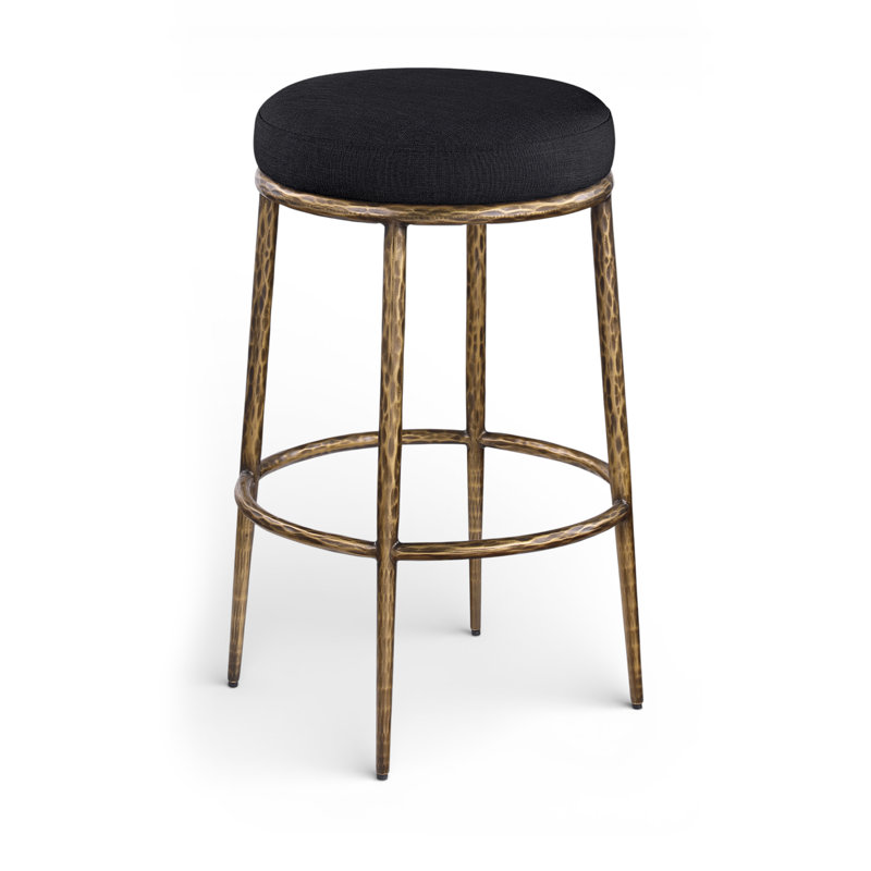 Tabouret de bar rembourré Ferro, Laiton, Black Performance Fabric