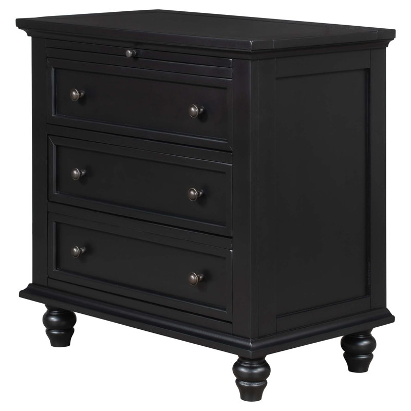 Charrise Modern Sideboard Nightstand with 3 Drawer, Black
